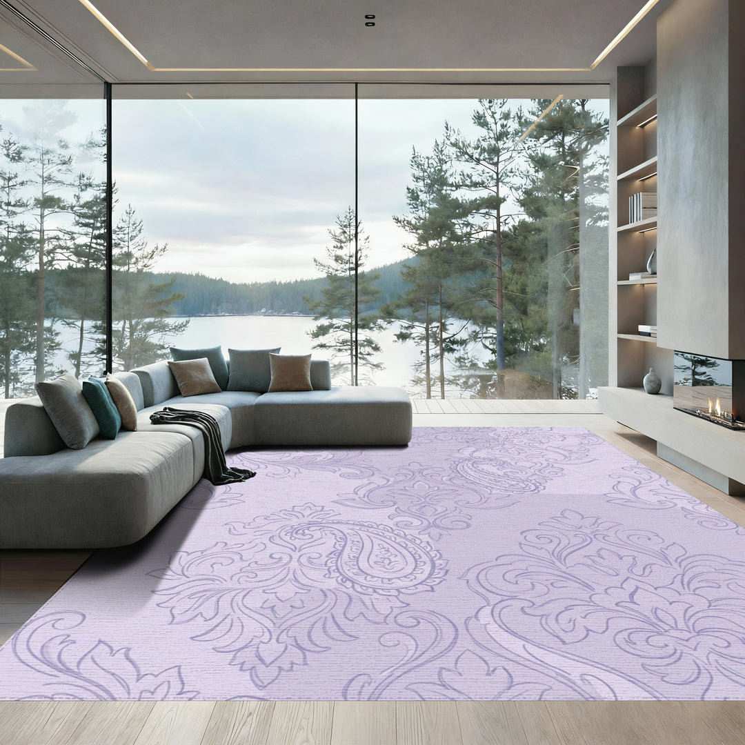 Lilac Paisley Damask Scroll Rug