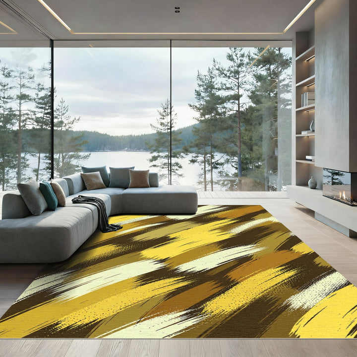 Golden Brushstroke Abstract Rug