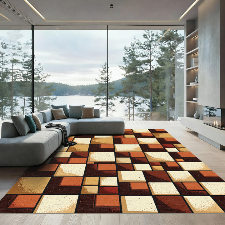 Retro Terracotta Square Aggregate Rug