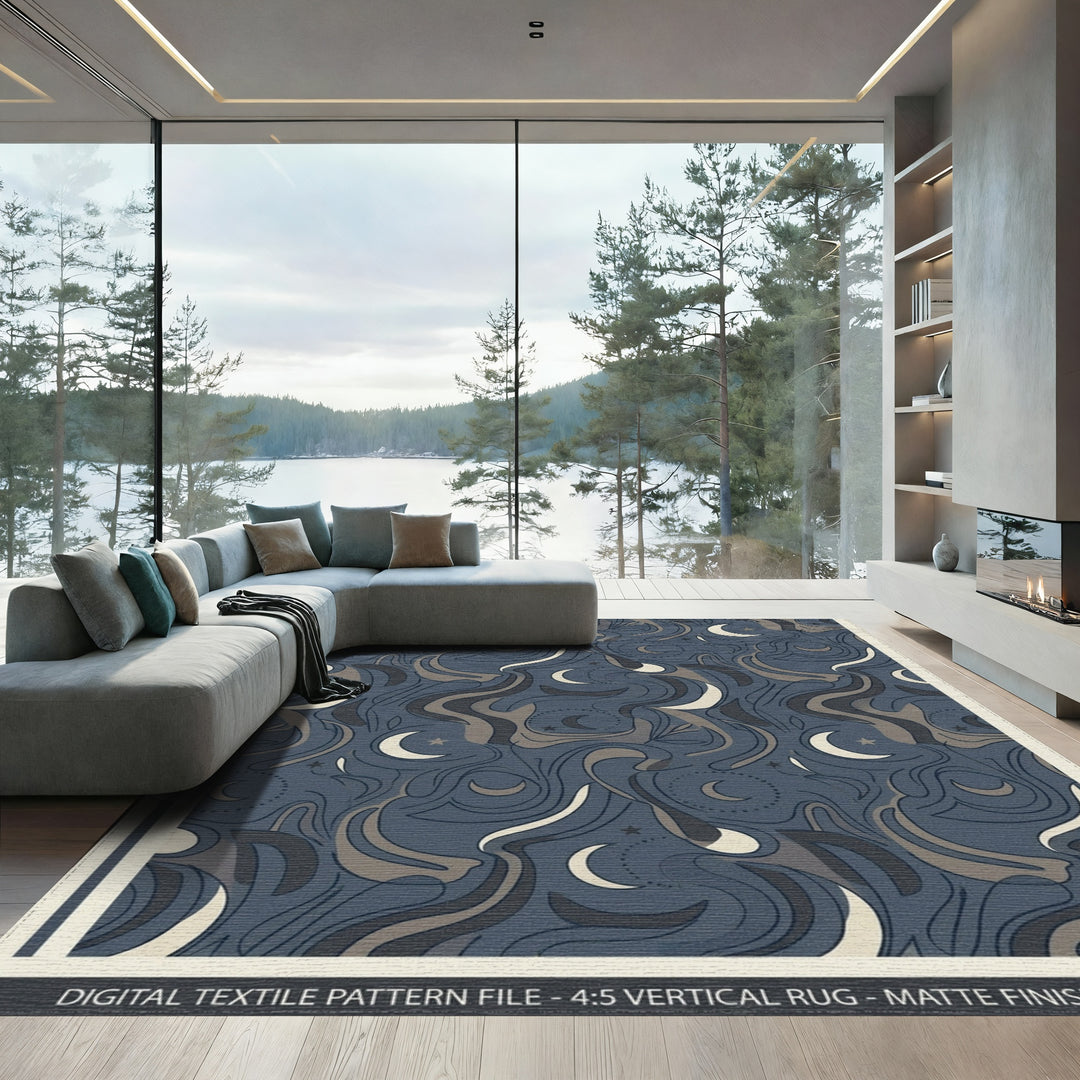 Deep Blue Celestial Swirls Rug