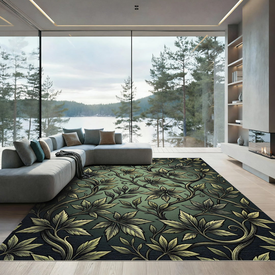 Dark Forest Green Vine Foliage Rug