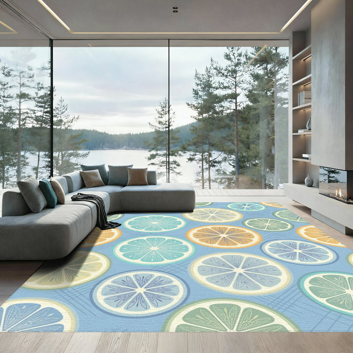 Citrus Medley With Blue Grid Rug