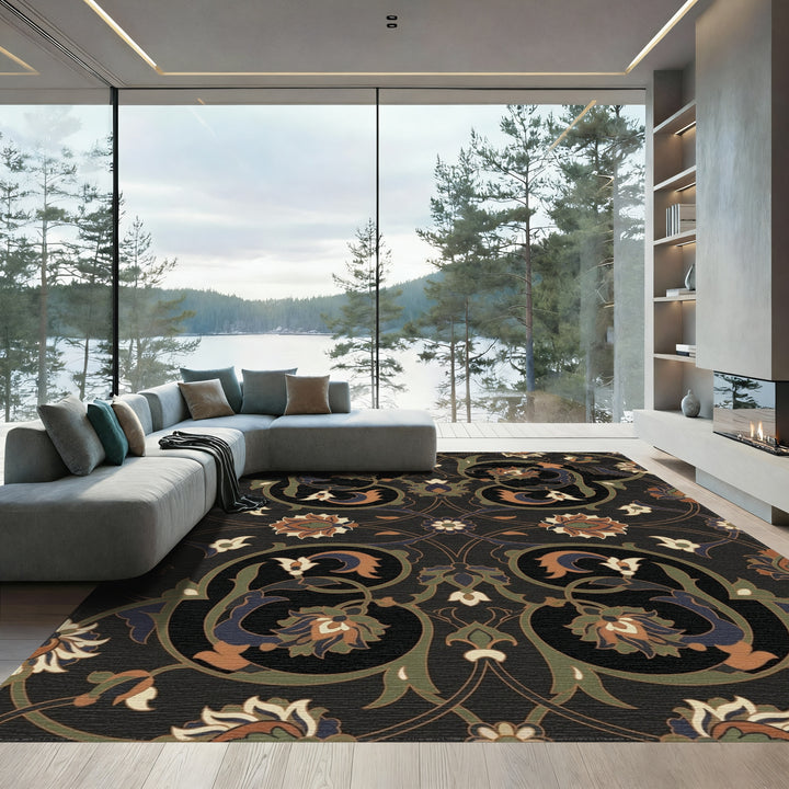 Rich Earthy Tones Floral Scroll Rug