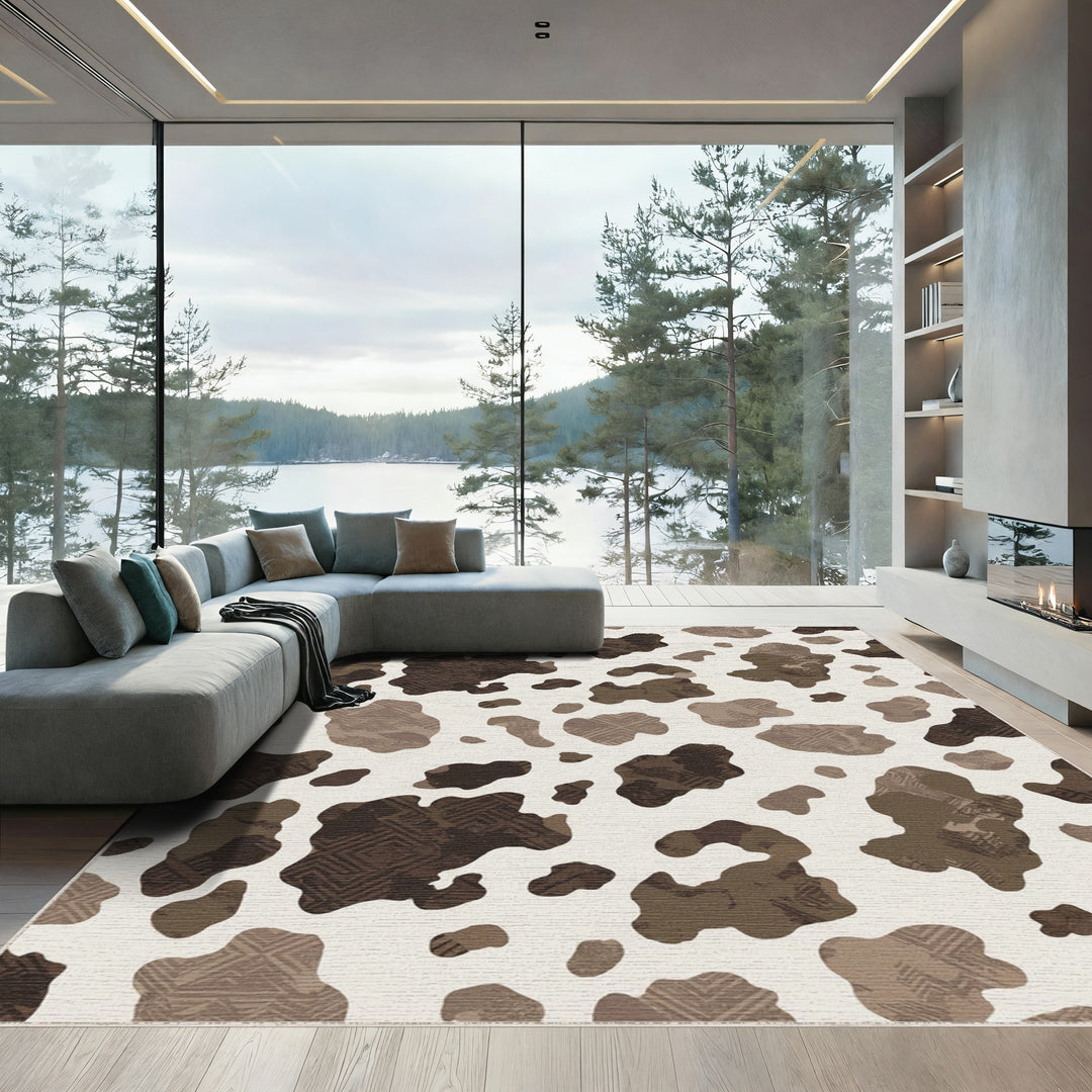 Modern Earthy Cowhide Abstract Patchwork Rug