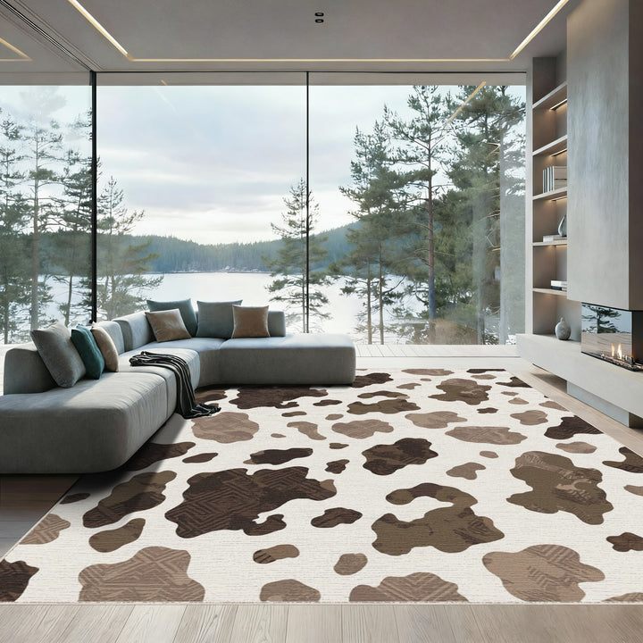 Modern Earthy Cowhide Abstract Patchwork Rug