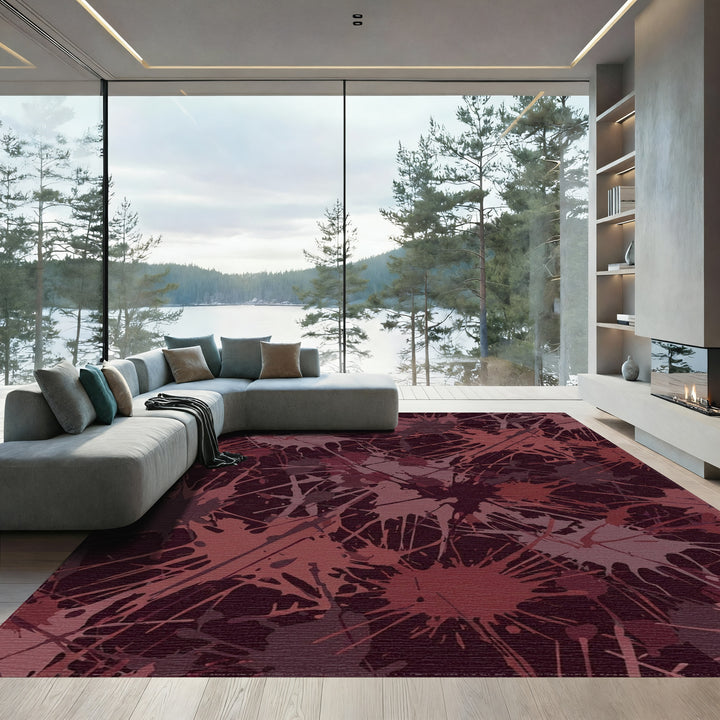 Crimson Splatter Abstract Splash Rug