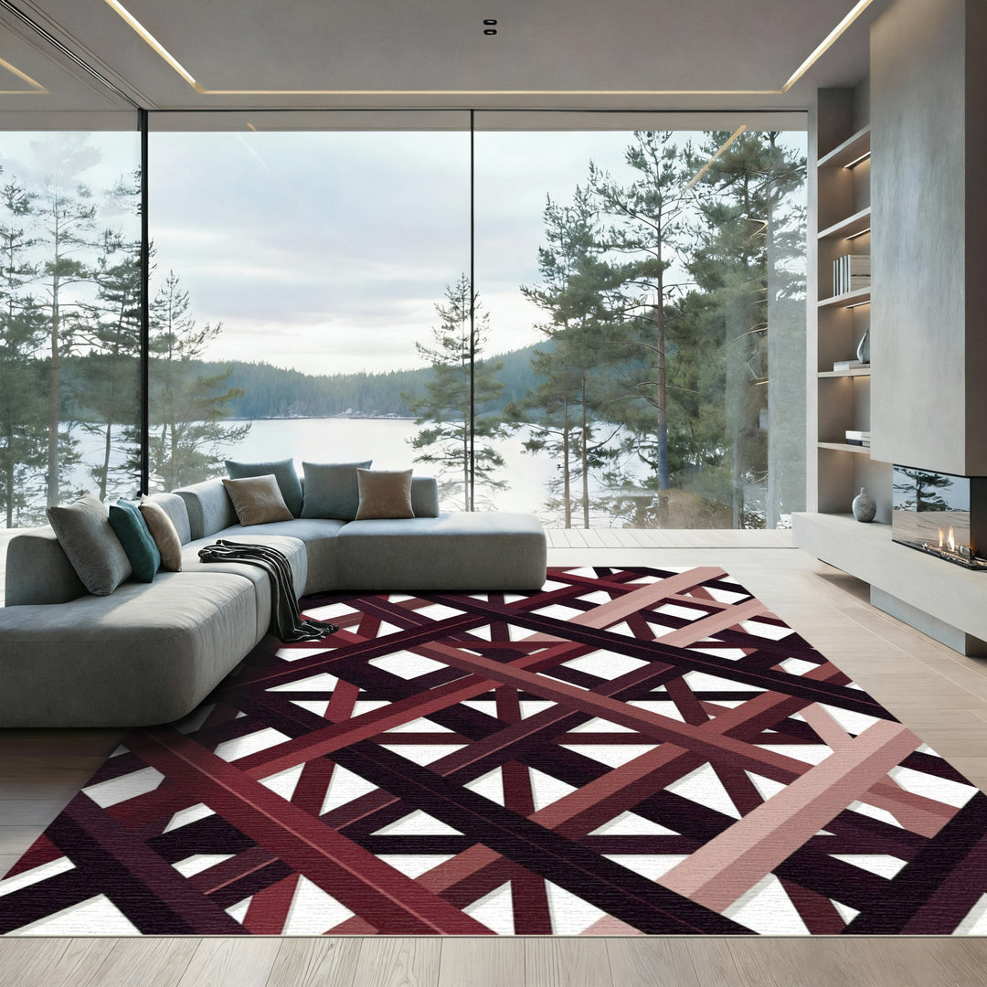 Crimson Geometric Overlay Rug