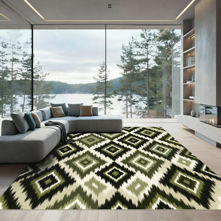 Green Diamond Ikat Rug