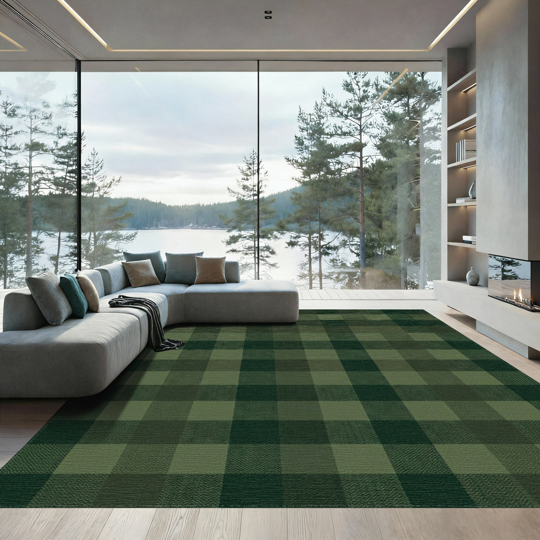 Green Plaid Square Texture Rug