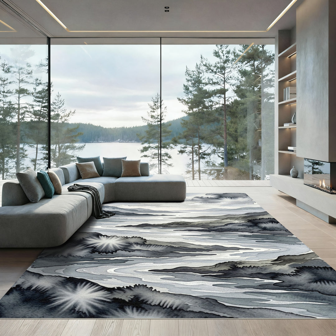 Monochromatic Landscape River Vista Rug