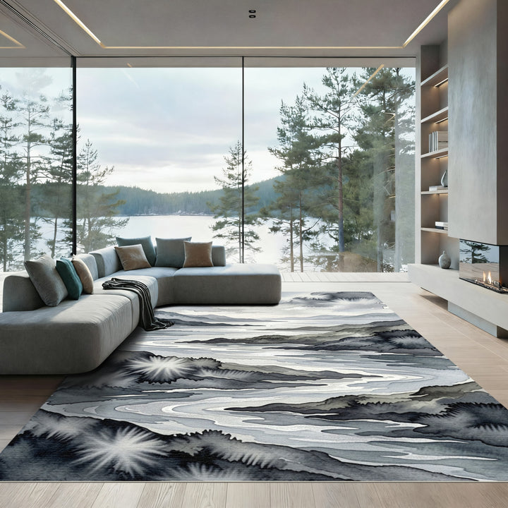 Monochromatic Landscape River Vista Rug