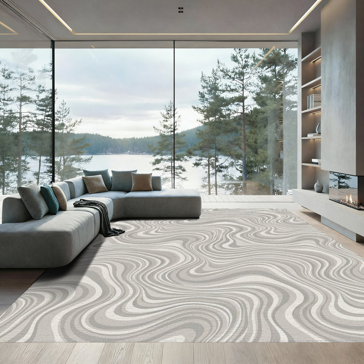 Neutral Swirl Wavy Stripes Rug