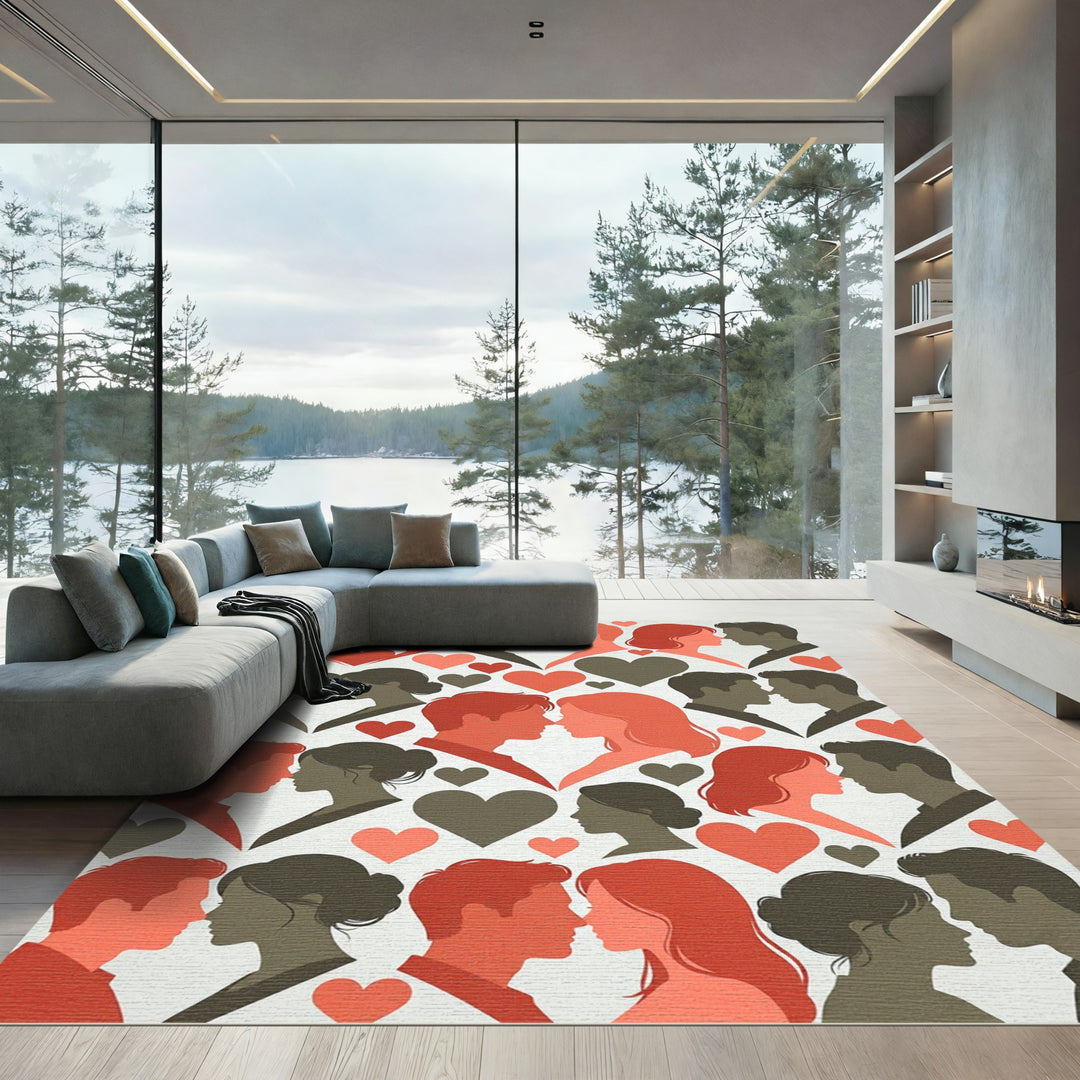 Romantic Red Silhouette Couple Heart Rug