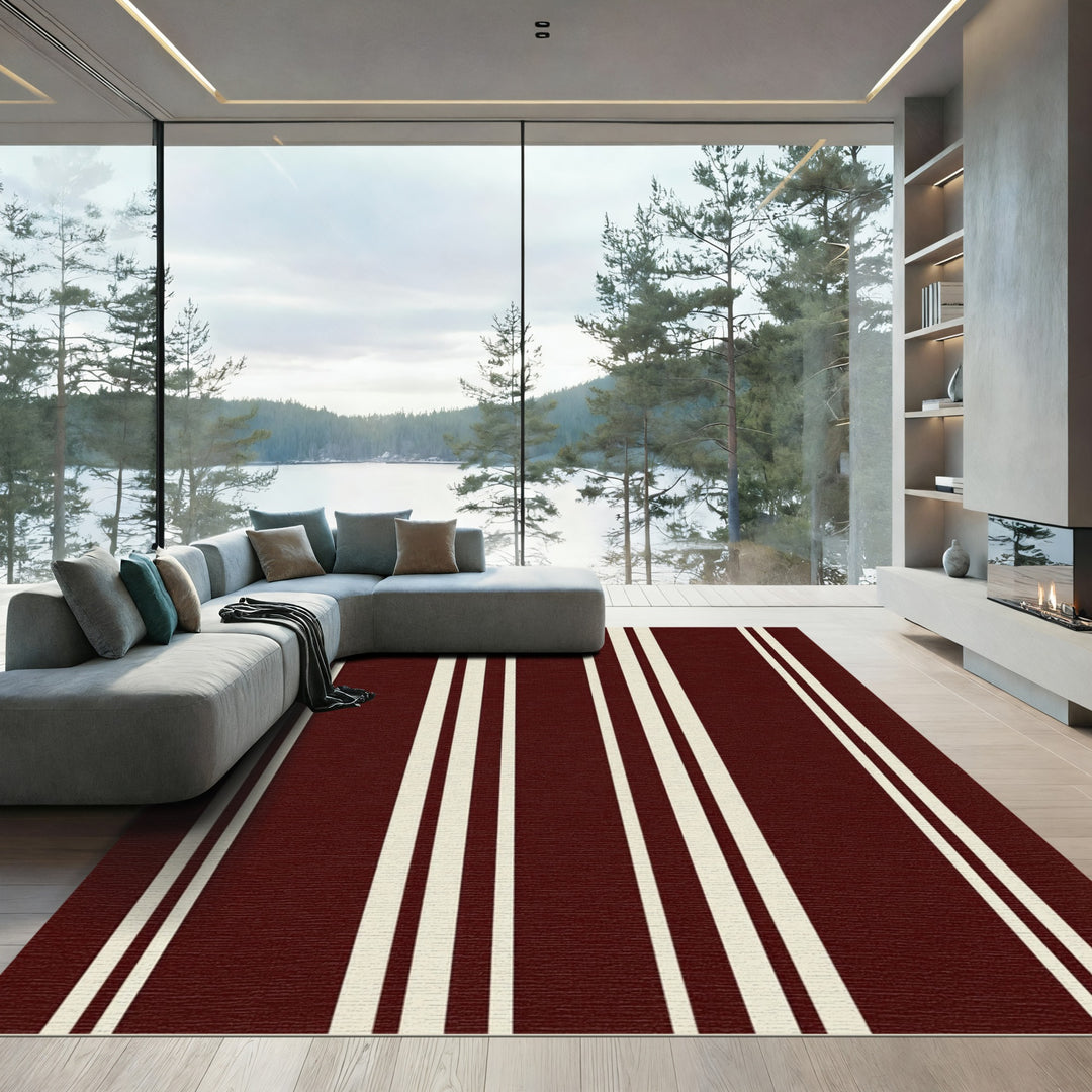 Classic Burgundy Cream Stripe Rug
