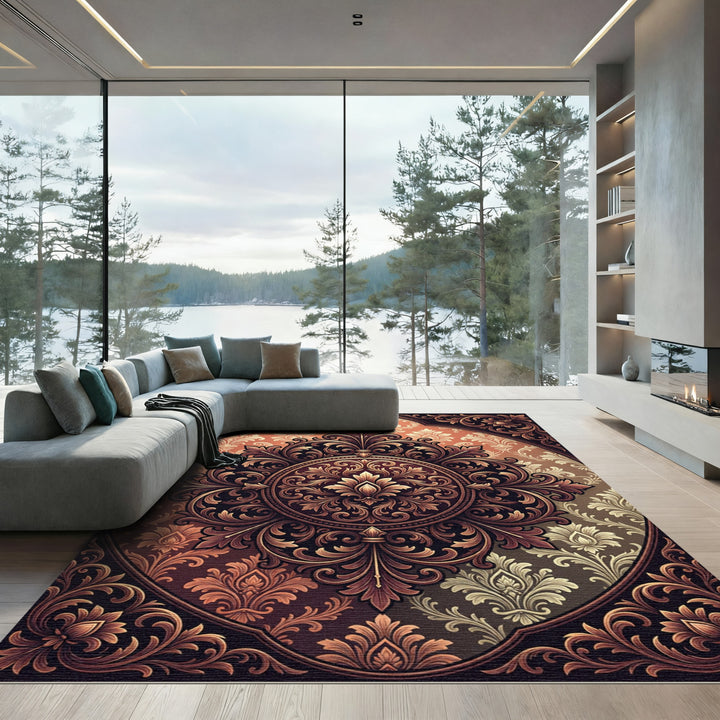 Ornate Vintage Floral Medallion Aubergine Rug