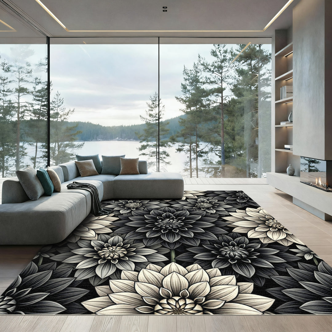 Monochromatic Floral Dahlia Arrangement Rug