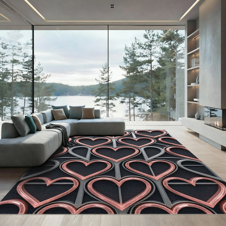 Glamorous Rose Gold Heart Grid Rug