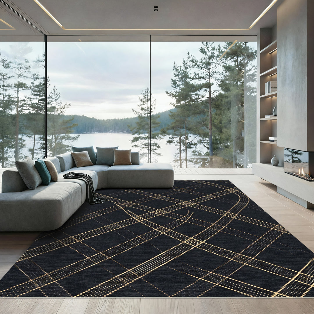 Golden Dotted Intersecting Lines Rug