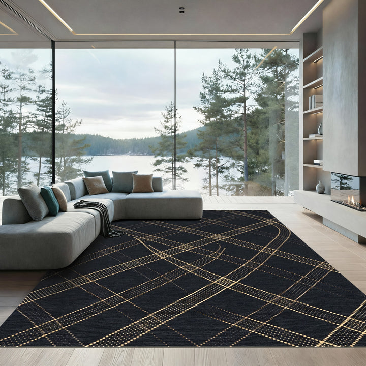 Golden Dotted Intersecting Lines Rug