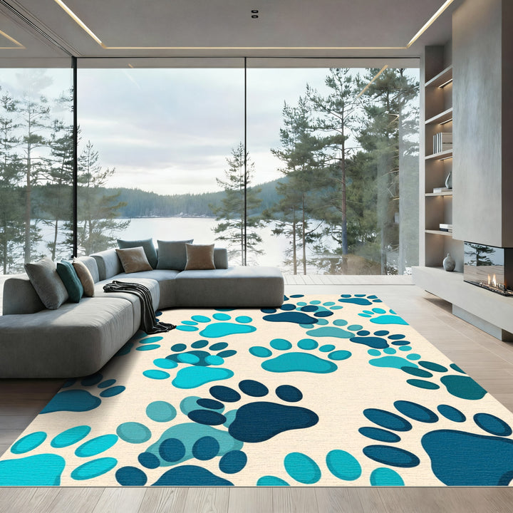 Ocean Blue Paw Prints Rug