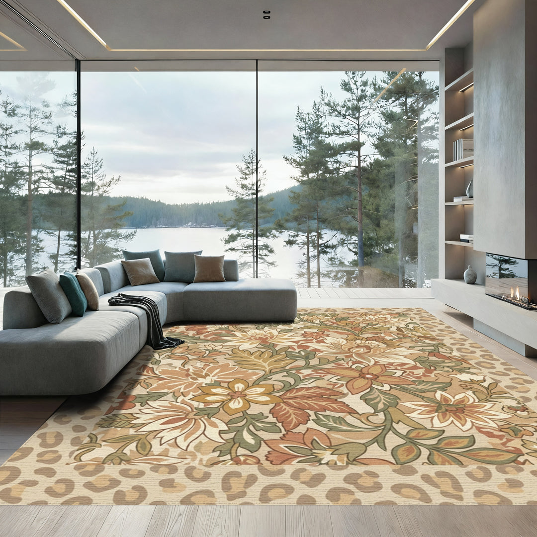 Vintage Floral Leopard Border Rug