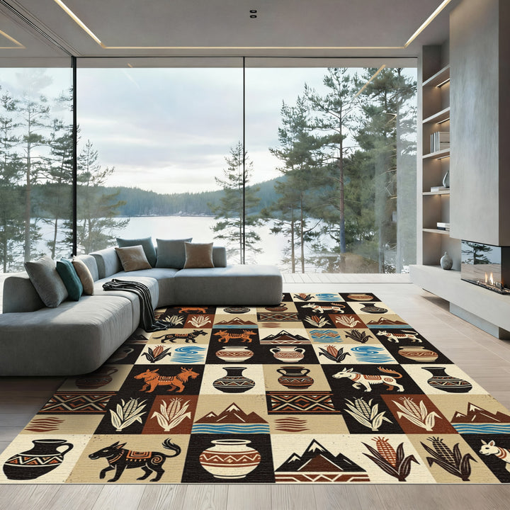 Southwest Boho Tribal Animal Vase Rug