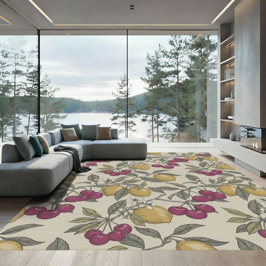 Vintage Cherry Lemon Branch Botanical Rug