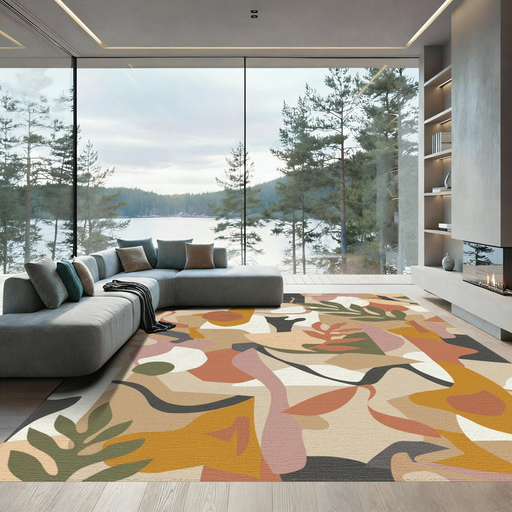 Earthy Abstract Organic Shapes Foliage Rug