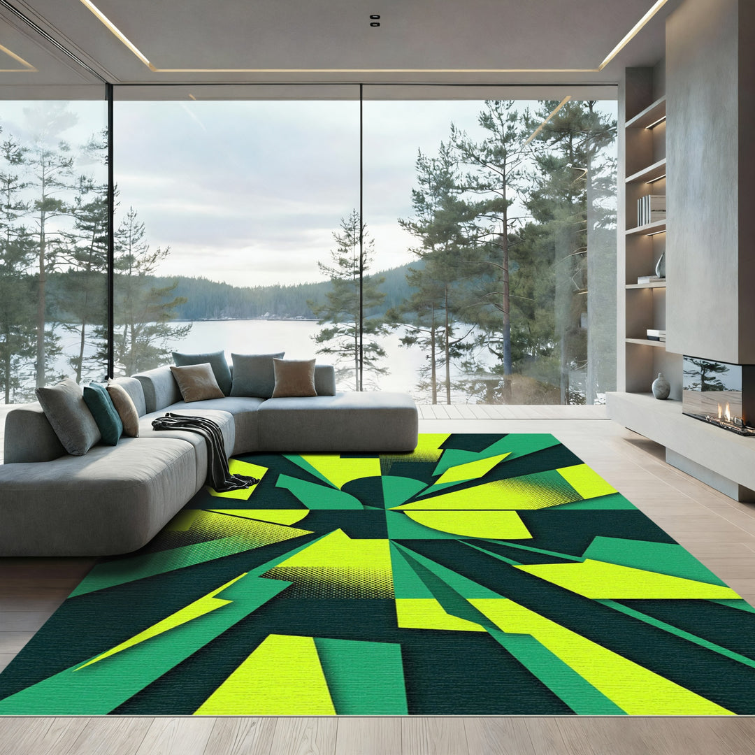 Geometric Lime Green Abstract Burst Rug