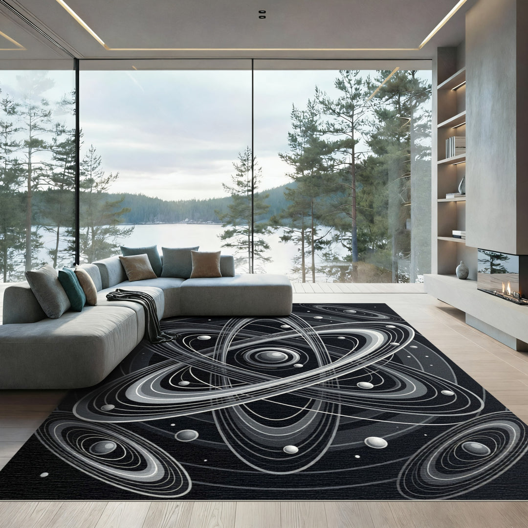 Monochromatic Atomic Orbit Modern Graphic Rug