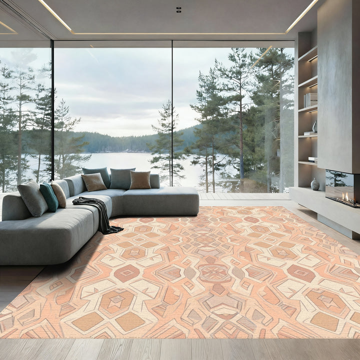 Subtle Peach Geometric Overlay Rug