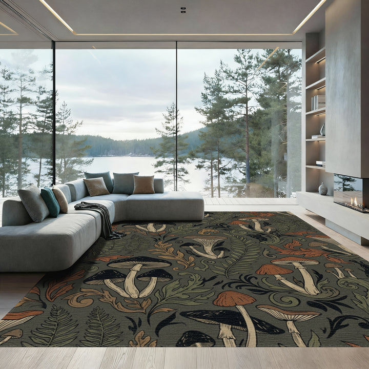 Vintage Mushroom Foliage Medallion Rug