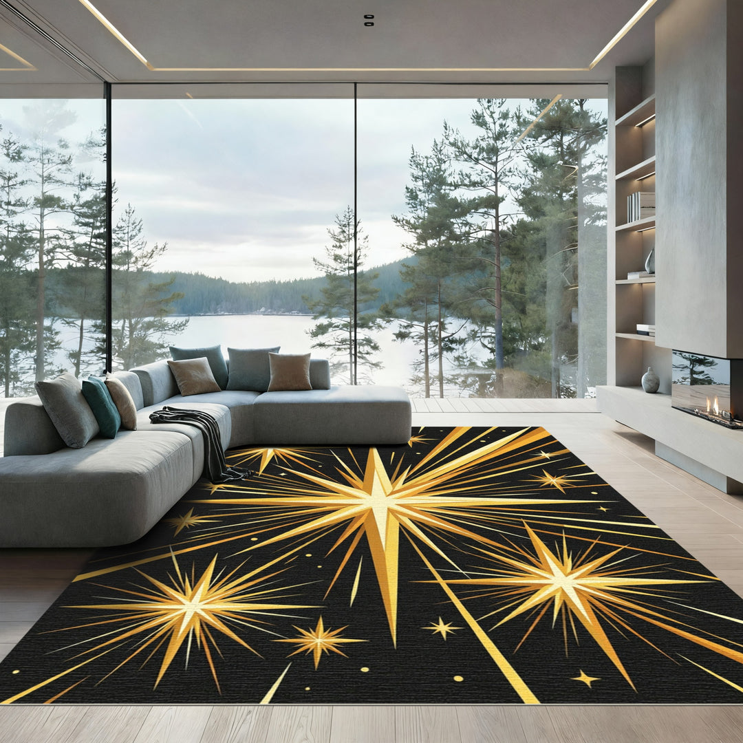 Golden Starburst Abstract Rug