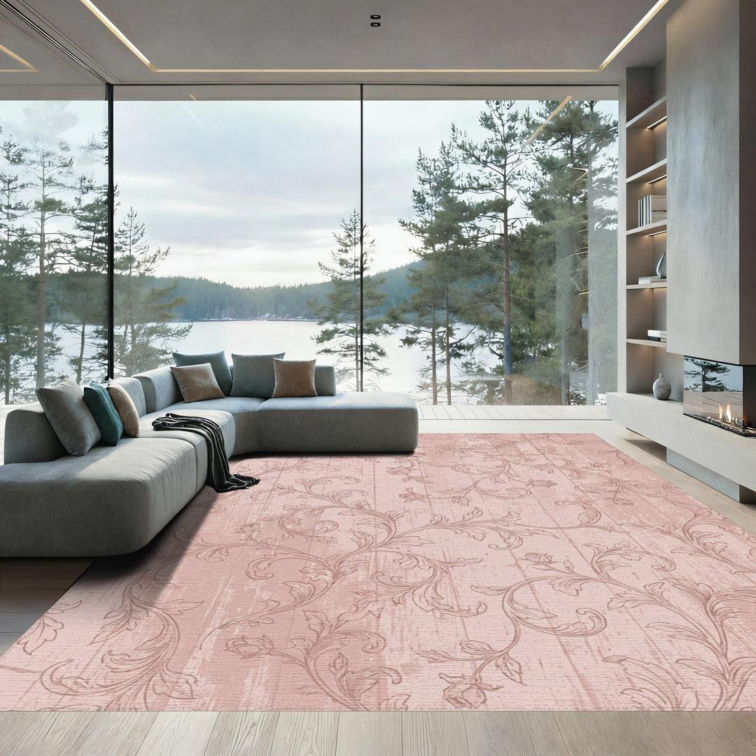 Rose Vine Wood Grain Scrollwork Rug