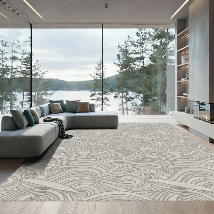 Neutral Tone Swirling Ocean Waves Rug