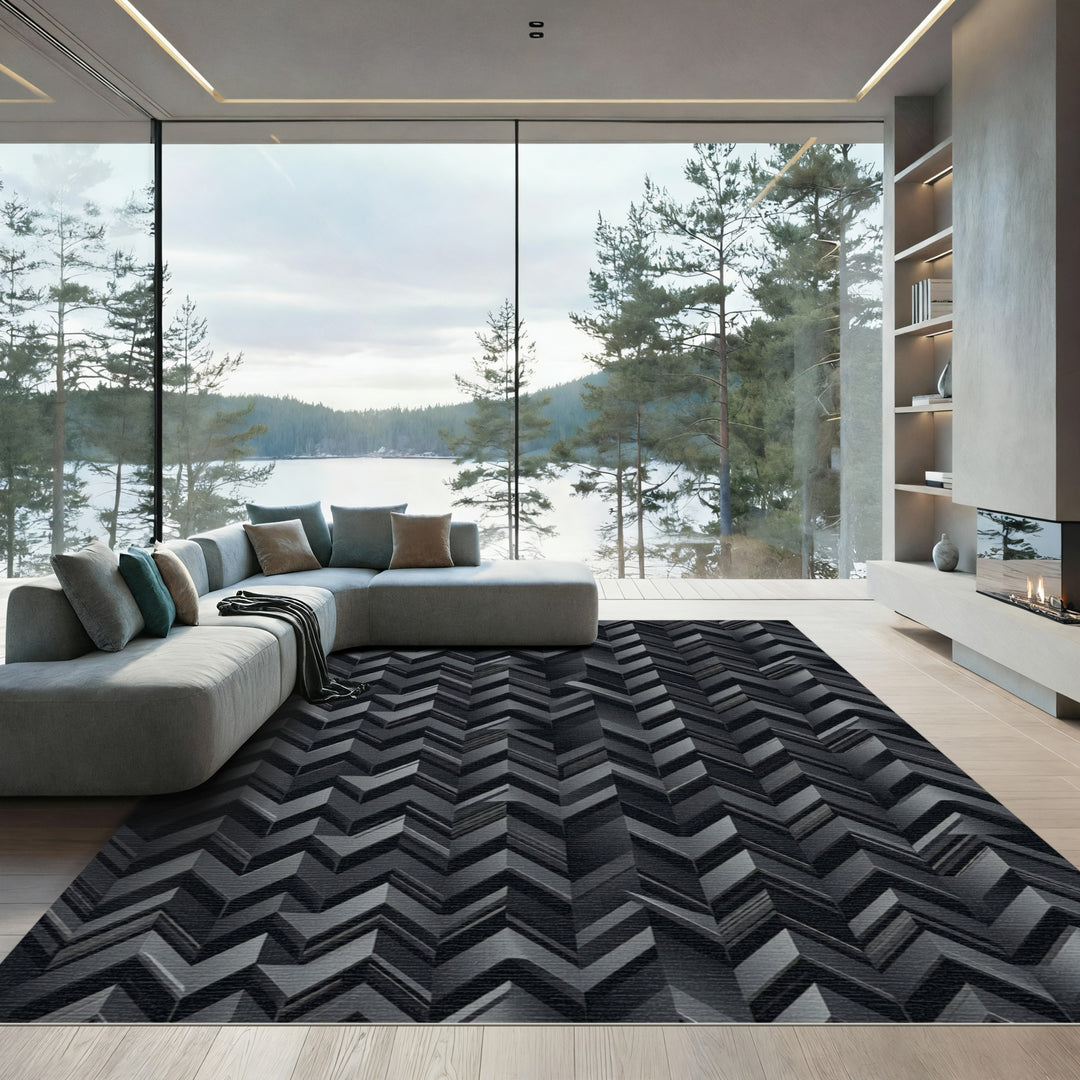 Modern Dark Gray Chevron Rug