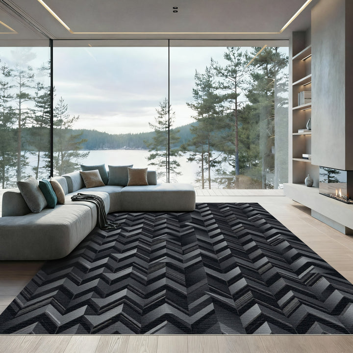 Modern Dark Gray Chevron Rug