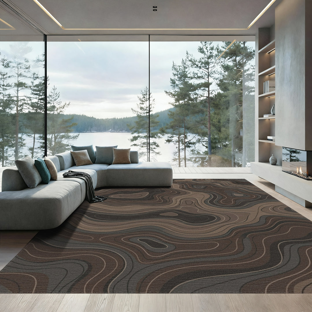Earthy Topography Contour Lines Rug