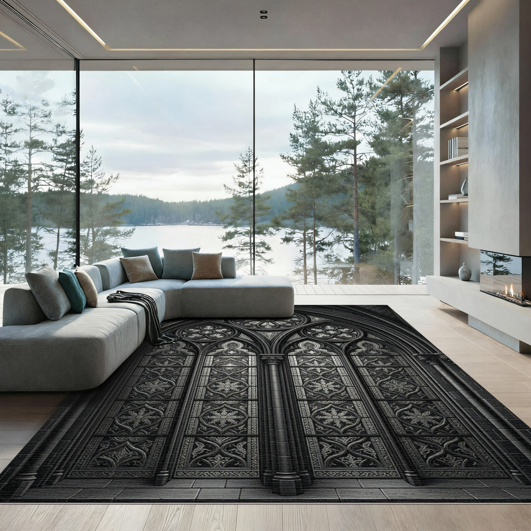 Gothic Arch Floral Medallions Gray Rug