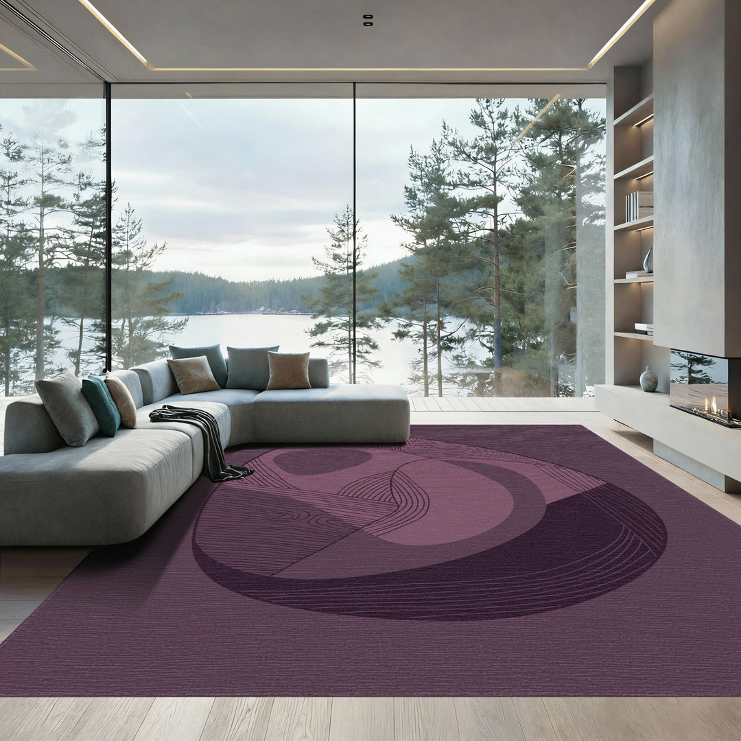 Deep Plum Abstract Organic Lines Rug