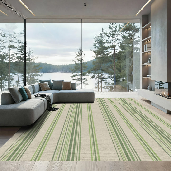 Earthy Green Vertical Stripe Rug