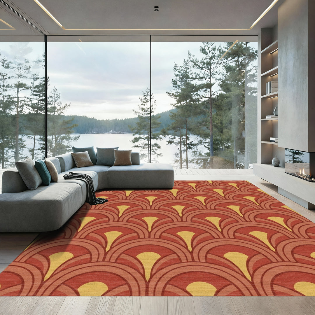 Terracotta Golden Fan Overlay Rug