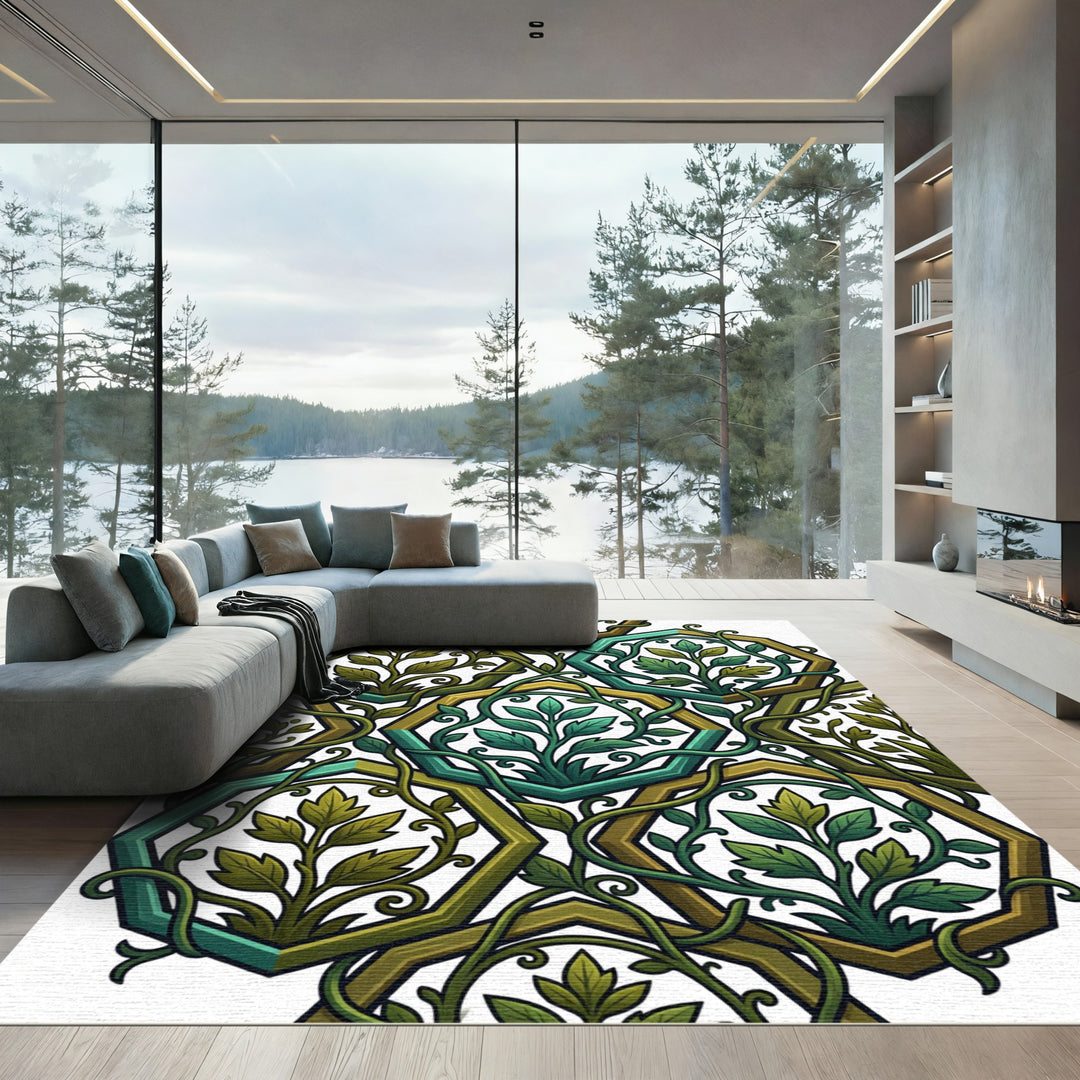 Emerald Vine Hexagon Art Rug