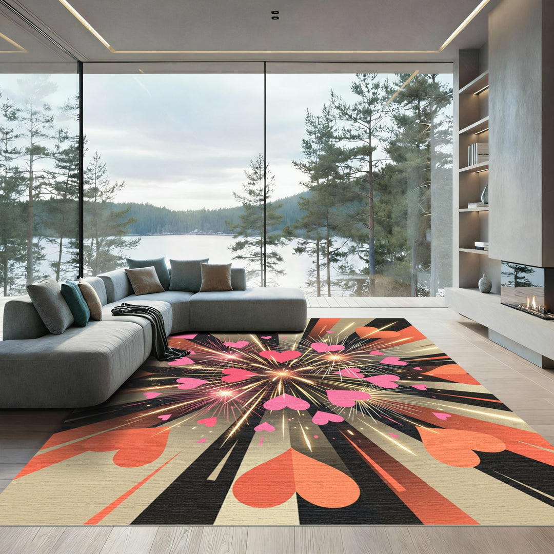 Explosive Hearts Fireworks Rug