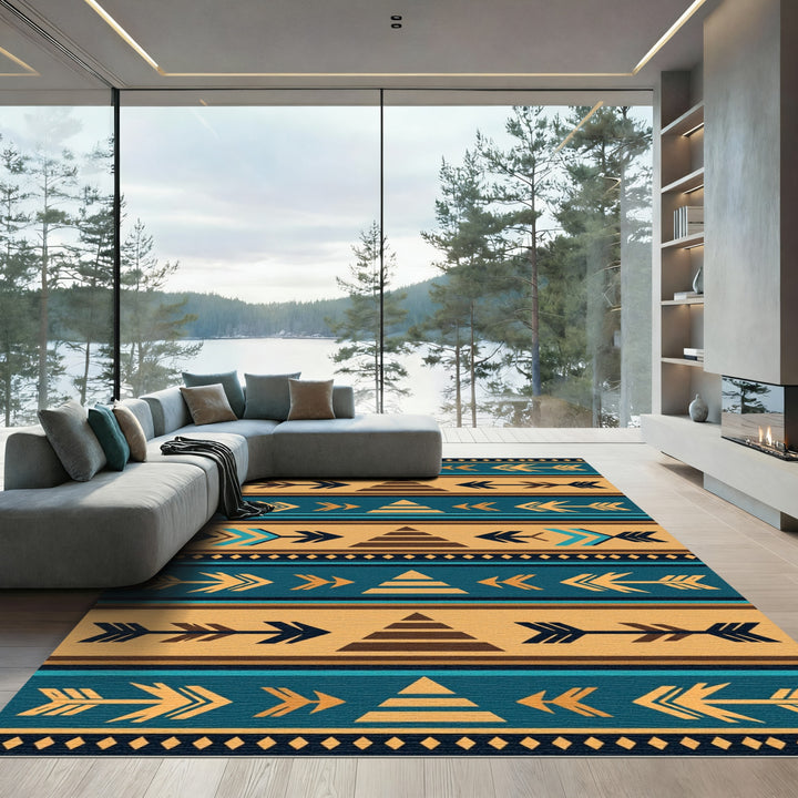 Tribal Arrows Teal Amber Geometric Rug