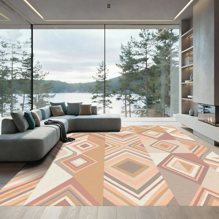 Soft Earthy Tone Geometric Diamond Rug