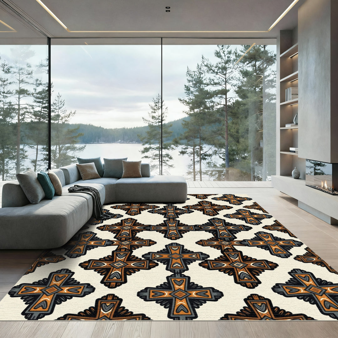 Bold Cross Orange Gray Textile Rug