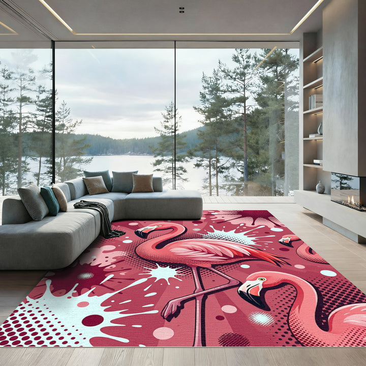 Pink Flamingo Splatter Graphic Rug