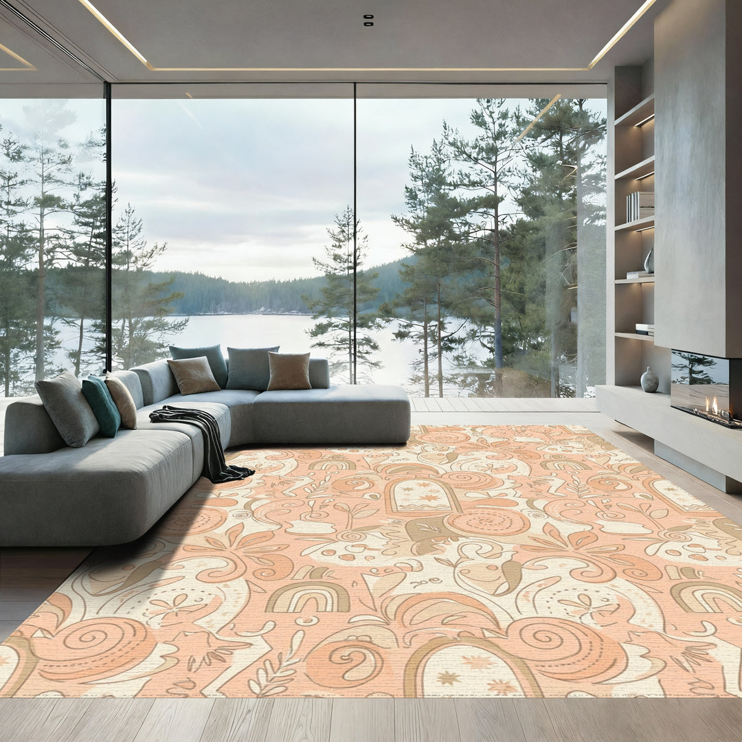 Abstract Whimsical Orange Nature Elements Rug