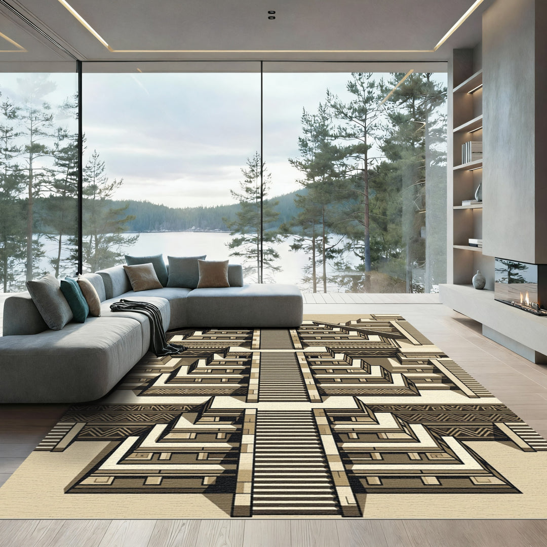 Monochromatic Terraced Pyramid Steps Rug